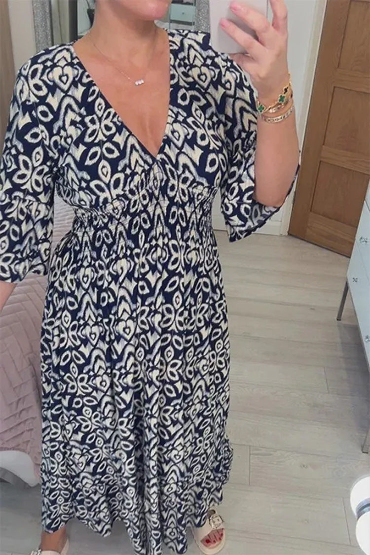 Vibonanza | Maxi Jurk V-hals Bohemian Driekwart Mouw