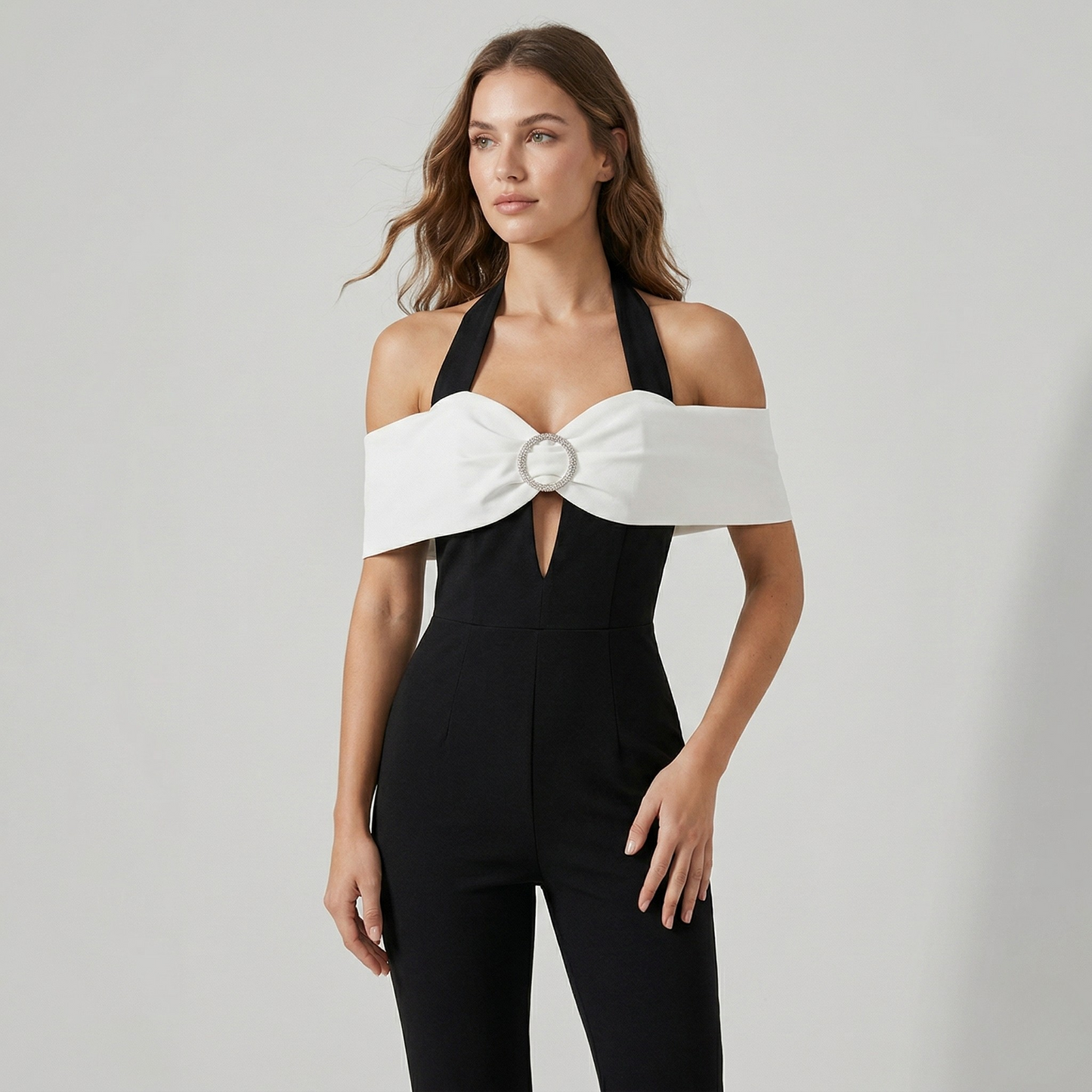 Vibonanza | Dames Halternek Jumpsuit Monochroom