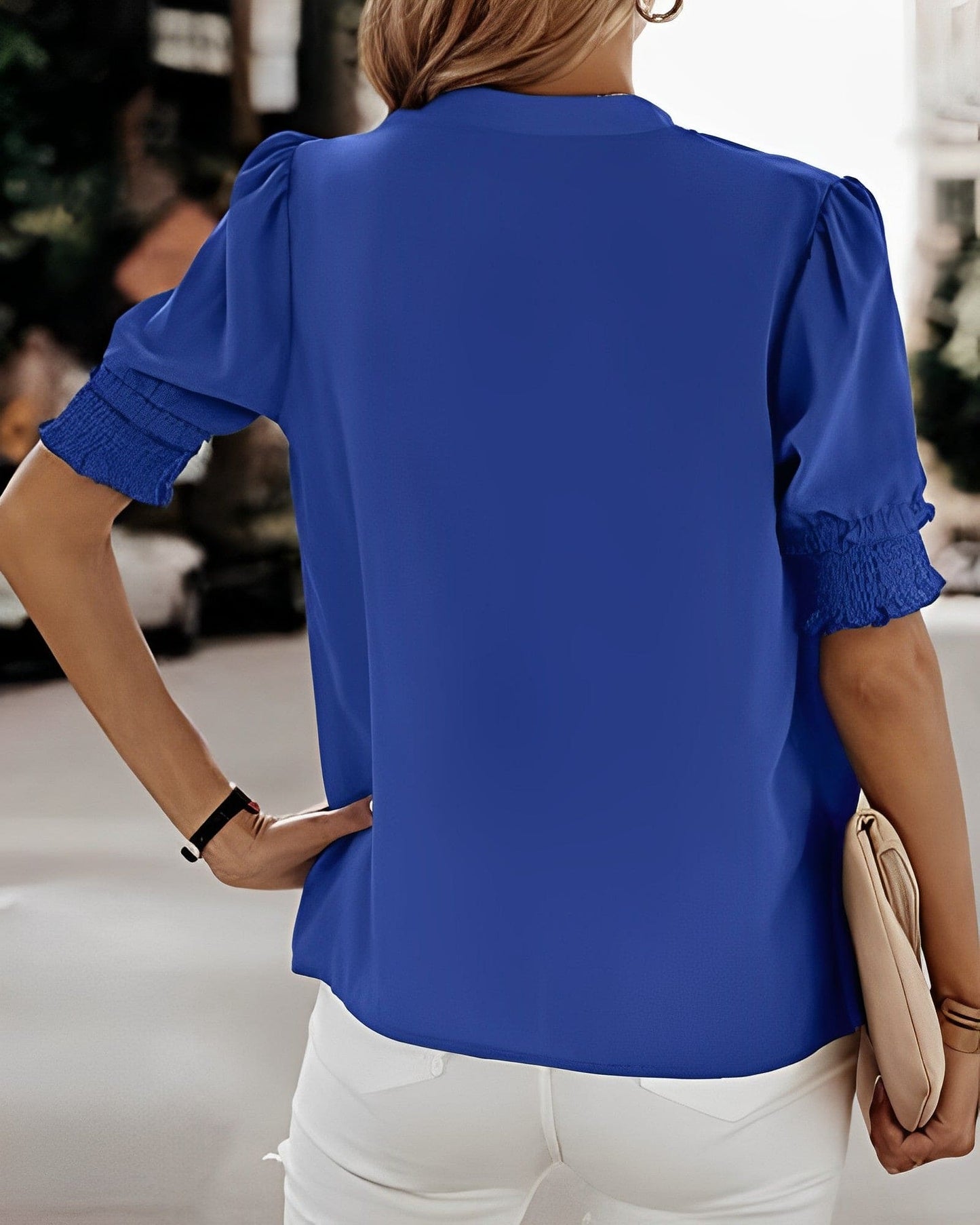 Vibonanza | Damesblouse Korte Mouw V-Hals Chiffon Effen