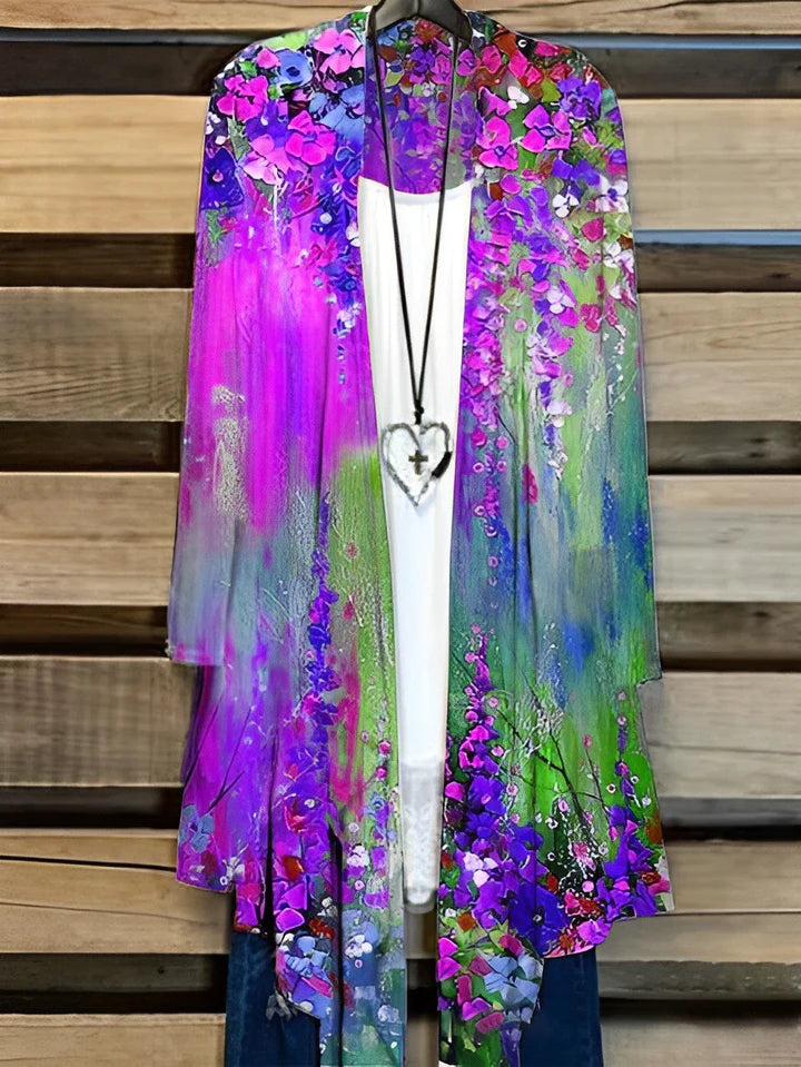 Vibonanza | Artistiek Kimono-Style Vest met Bloemenprint