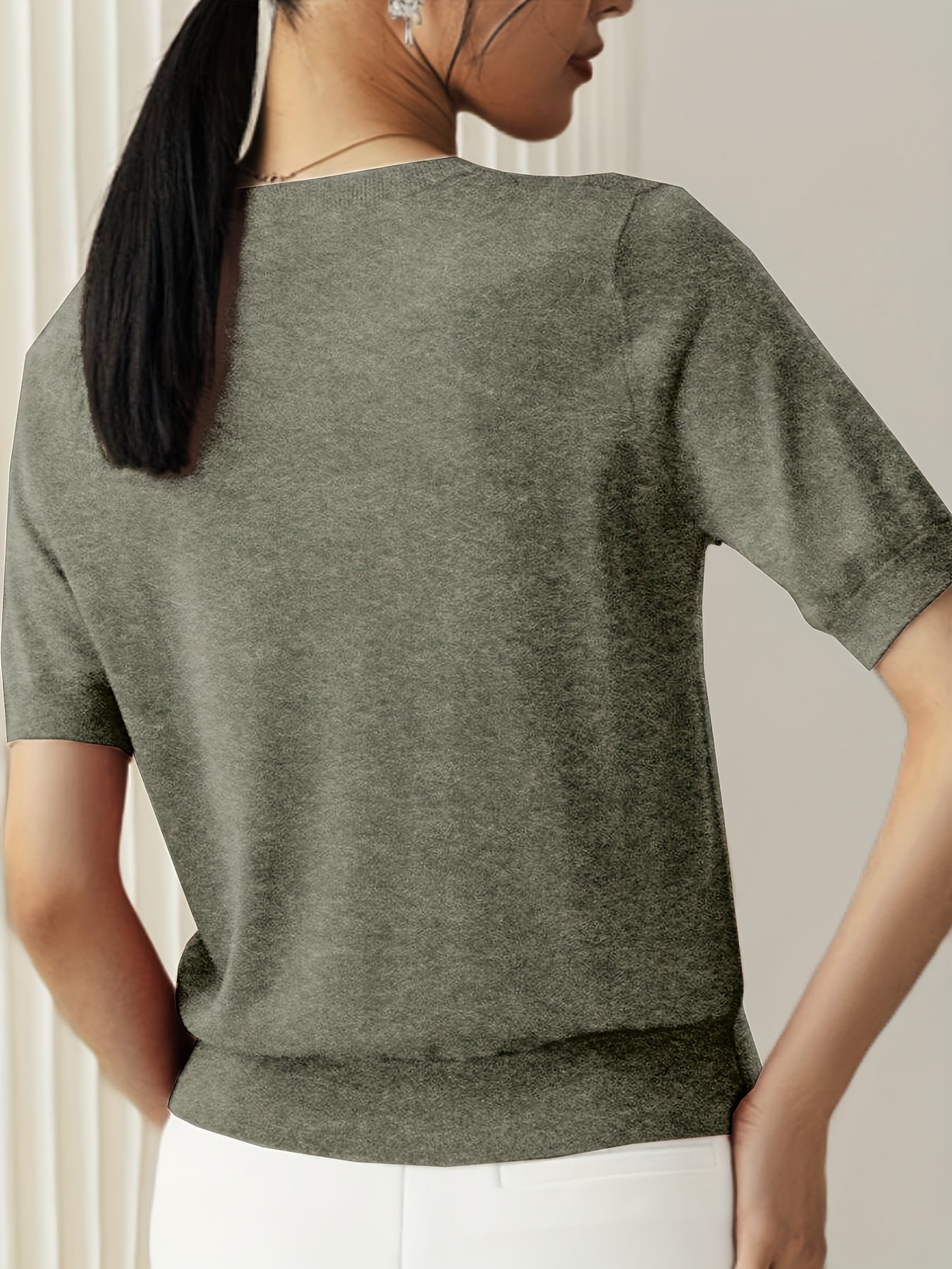 Vibonanza | Grijze T-shirt met Korte Mouw en Zomerstof