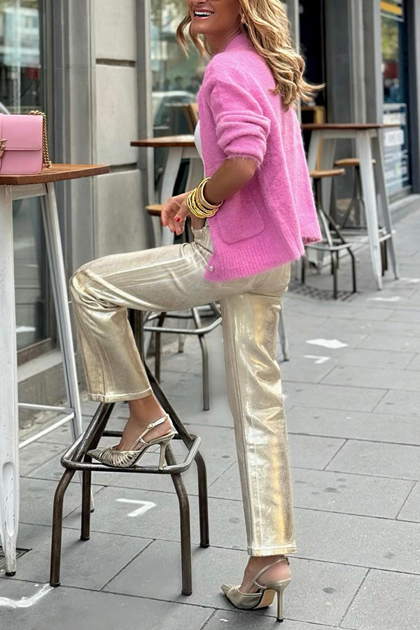Vibonanza | Roze Cardigan met Knopen en Zakken