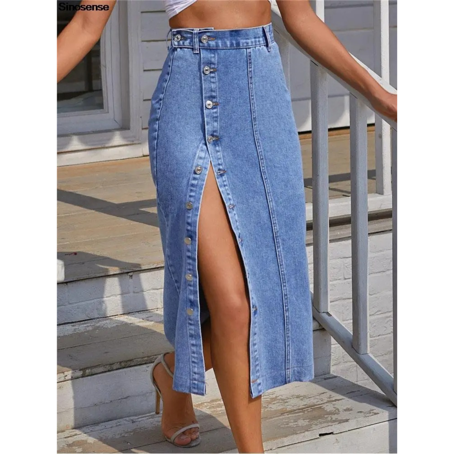 Vibonanza | Dames Zwarte Denim A-lijn Rok