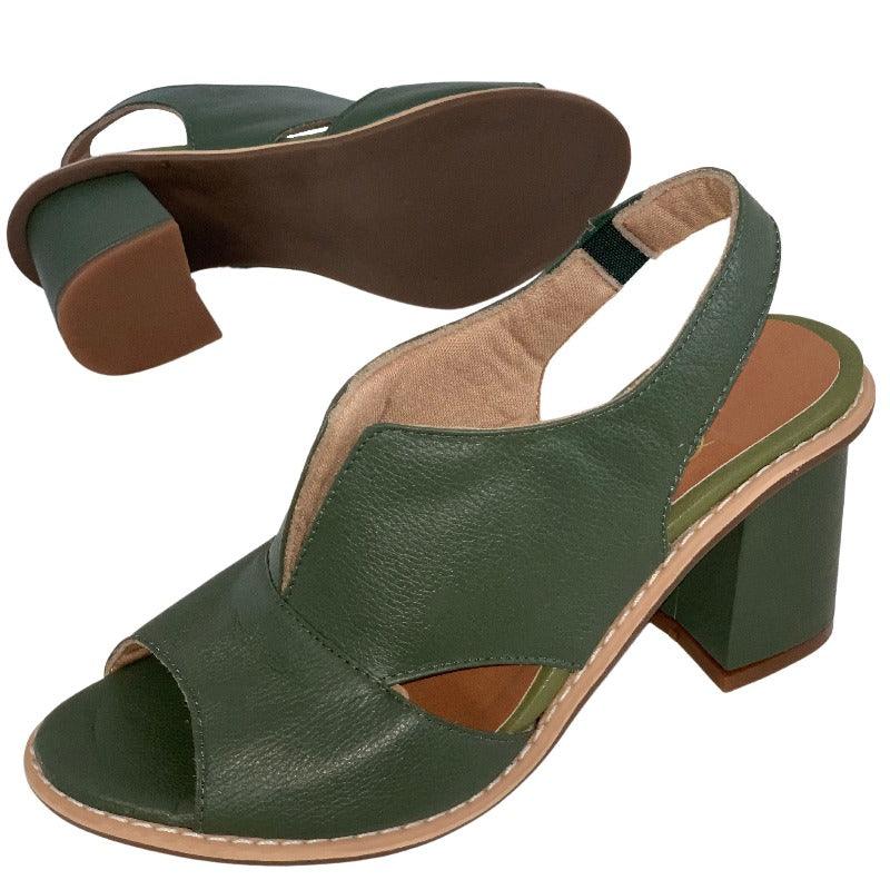 Vibonanza | Leren Dames Slingback Sandalen met Blokhak Bruin