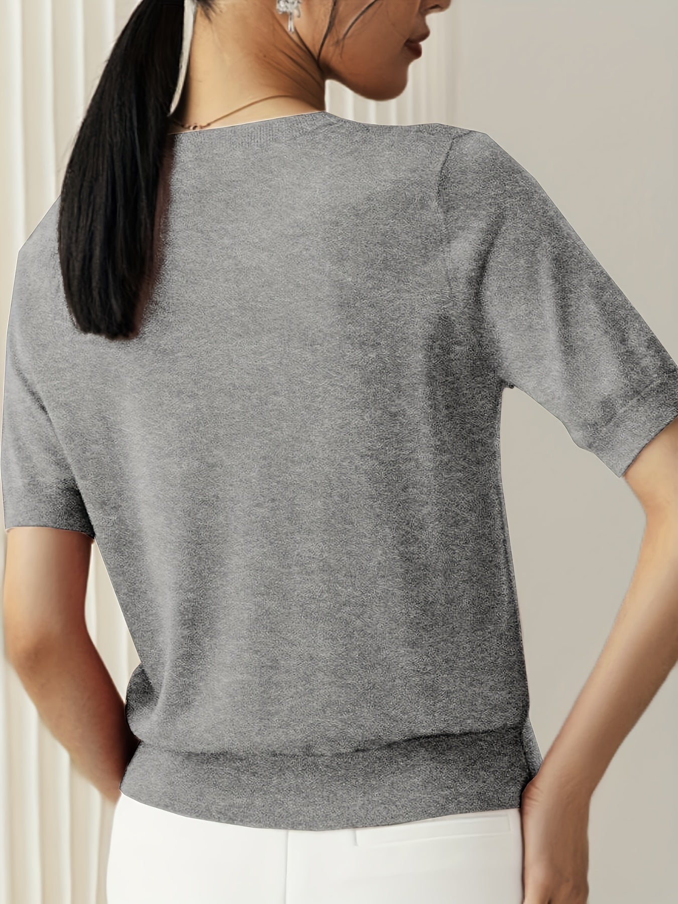 Vibonanza | Grijze T-shirt met Korte Mouw en Zomerstof