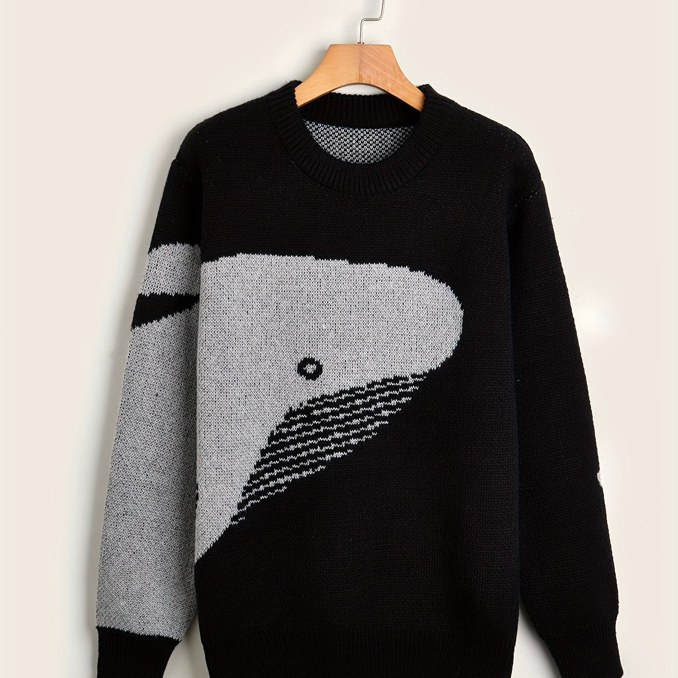 Vibonanza | Heren Wol Trui met Cartoon Walvis Print
