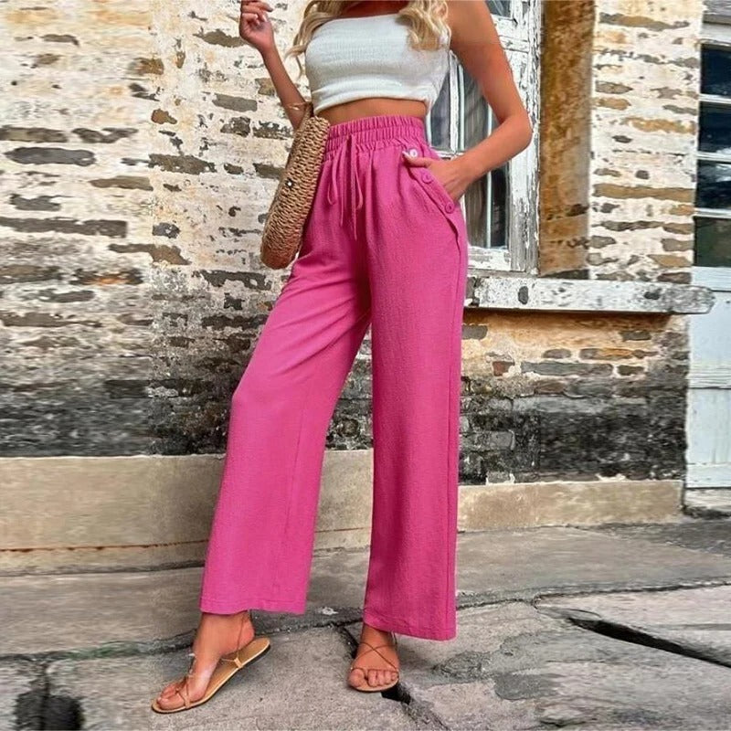 Vibonanza | Dames Zomerbroek Elastische Taille Brede Pijpen