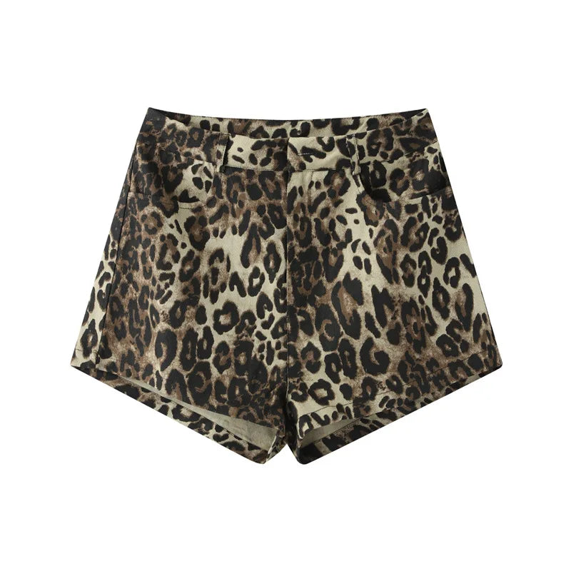 Vibonanza | Dames Hoog Taille Luipaardprint Shorts