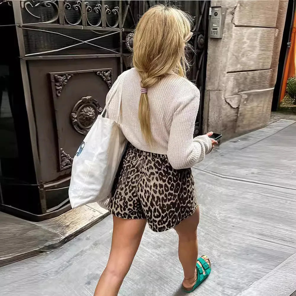 Vibonanza | Dames Hoog Taille Luipaardprint Shorts