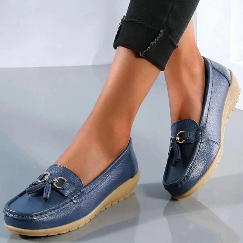Vibonanza | Orthopedische Leren Loafers met Tassel Detail