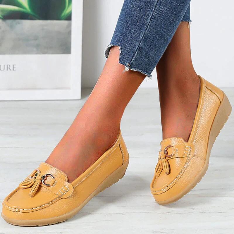 Vibonanza | Orthopedische Leren Loafers met Tassel Detail