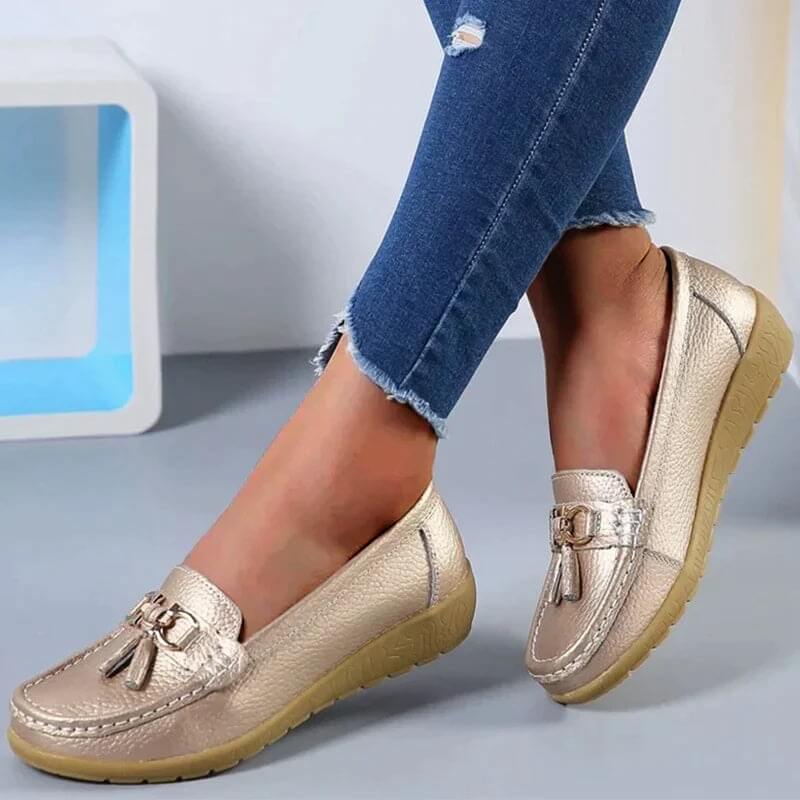 Vibonanza | Orthopedische Leren Loafers met Tassel Detail