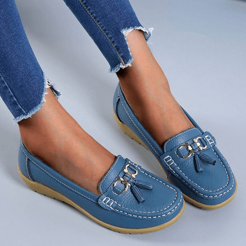 Vibonanza | Orthopedische Leren Loafers met Tassel Detail