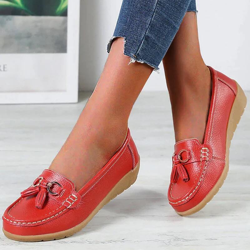Vibonanza | Orthopedische Leren Loafers met Tassel Detail