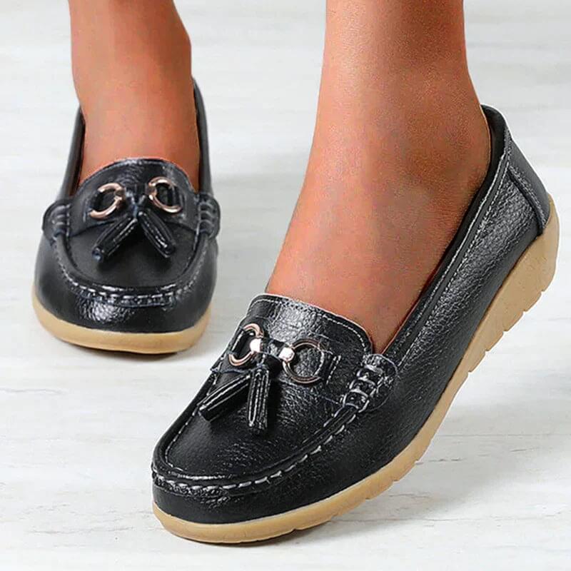 Vibonanza | Orthopedische Leren Loafers met Tassel Detail