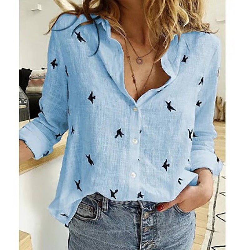 Vibonanza | Damesblouse Vogelmotief Korte Mouw