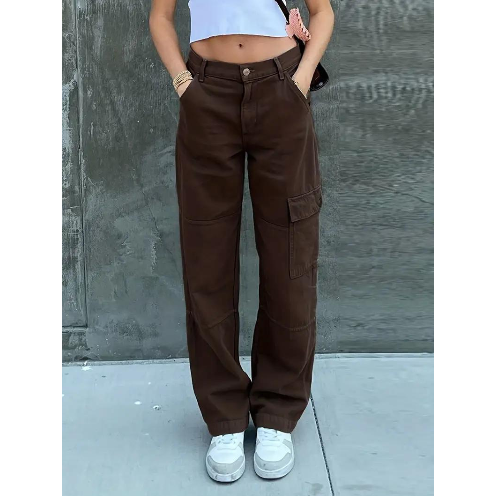 Vibonanza | Dames Cargo Broek Lage Taille Olijfgroen
