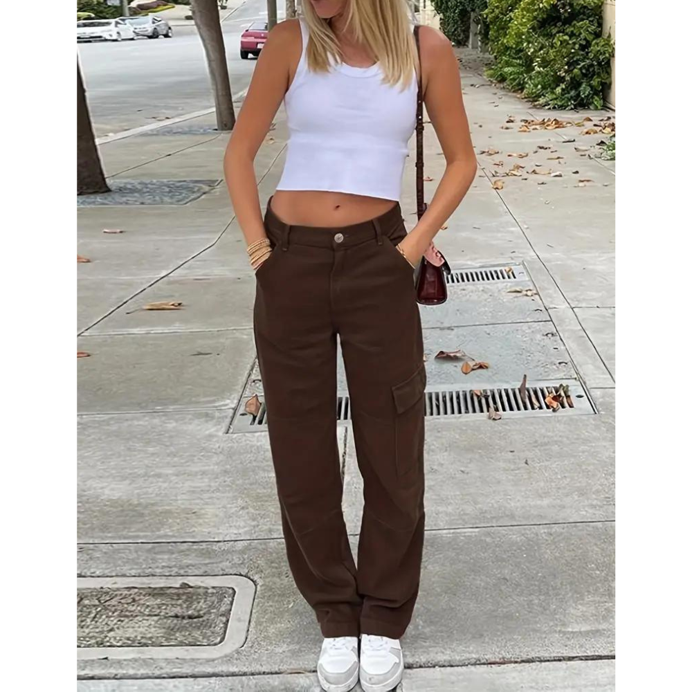 Vibonanza | Dames Cargo Broek Lage Taille Olijfgroen
