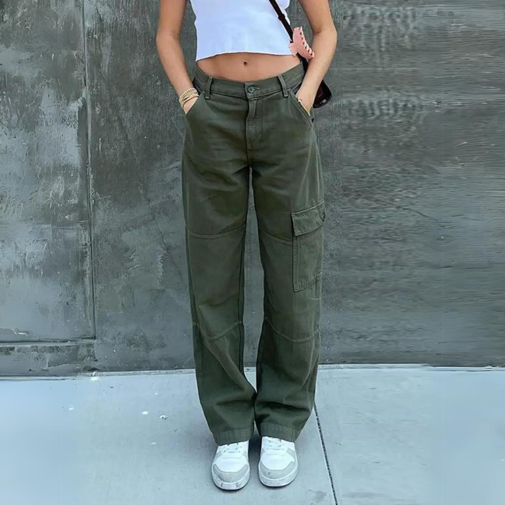 Vibonanza | Dames Cargo Broek Lage Taille Olijfgroen