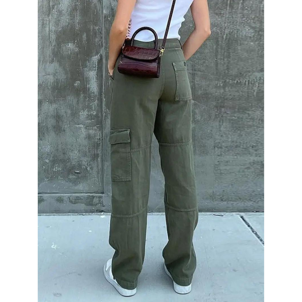 Vibonanza | Dames Cargo Broek Lage Taille Olijfgroen