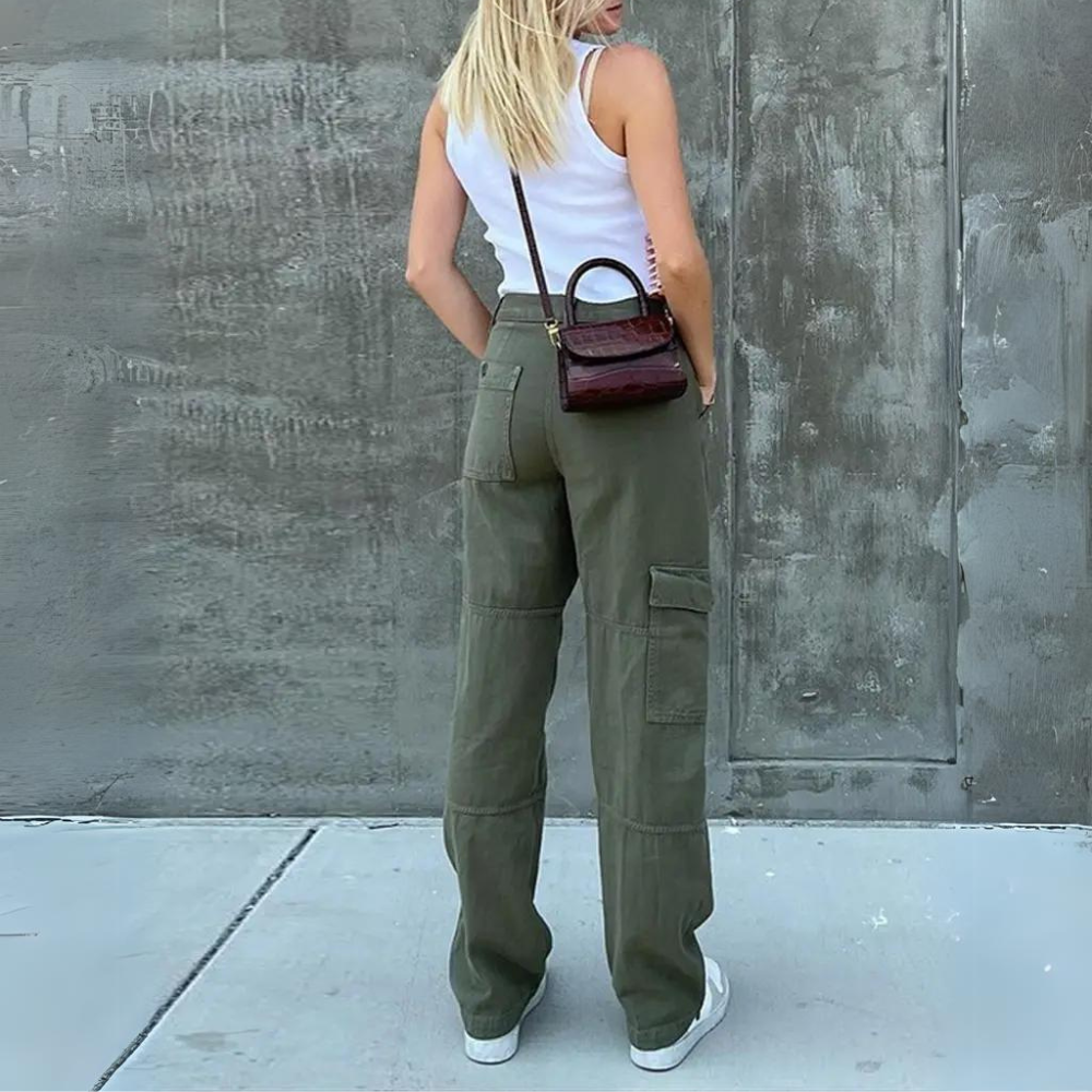 Vibonanza | Dames Cargo Broek Lage Taille Olijfgroen