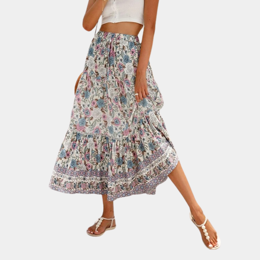 Vibonanza | Vintage Midi Rok met Bloemenprint