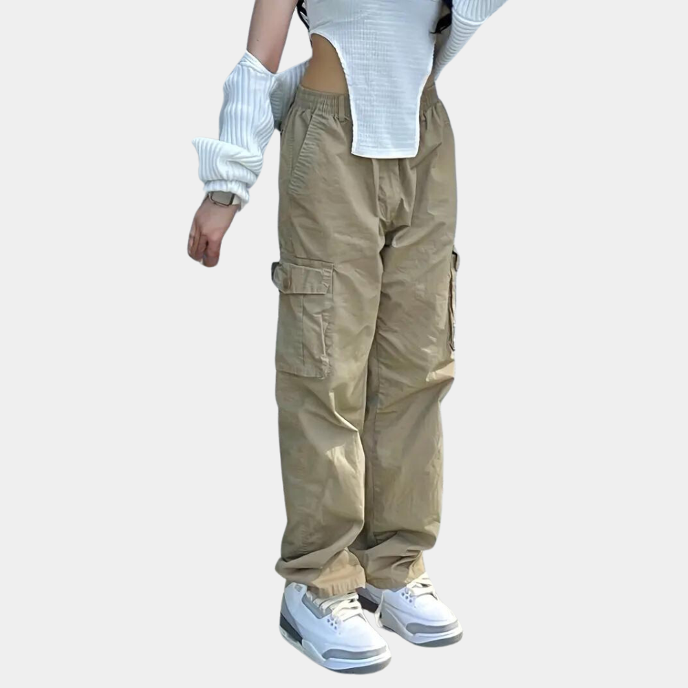 Vibonanza | Dames Khaki Cargobroek met Elastische Tailleband