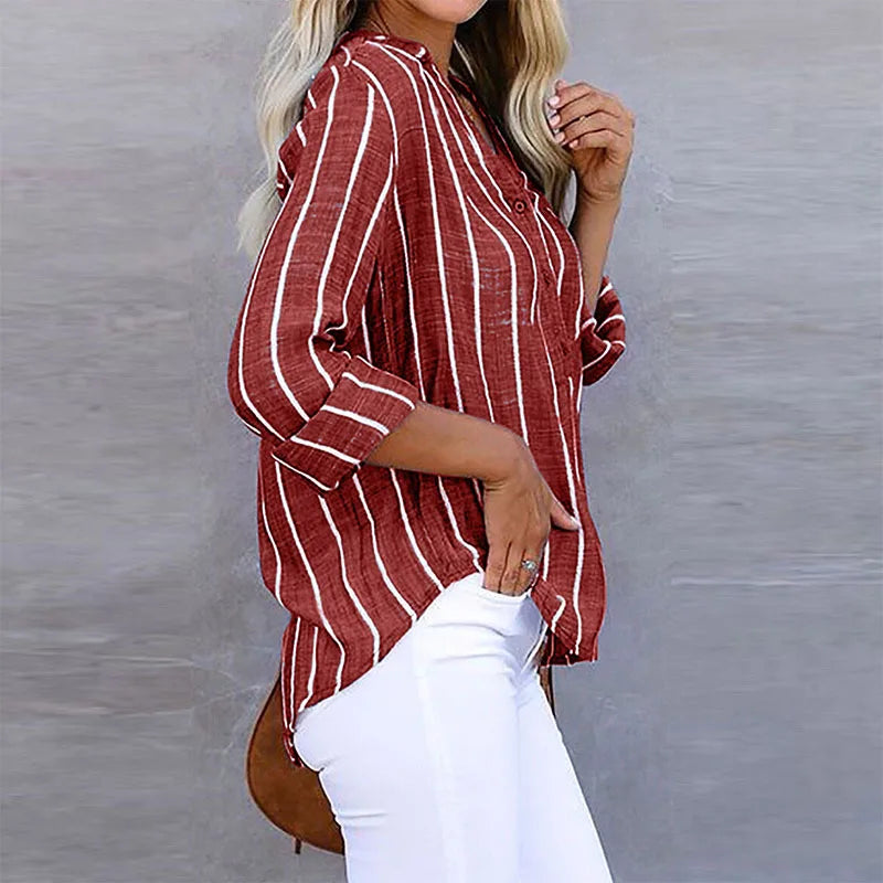 Vibonanza | Gestreepte Dames Blouse Met Lange Mouwen