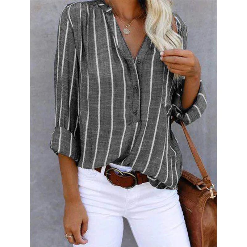 Vibonanza | Gestreepte Dames Blouse Met Lange Mouwen