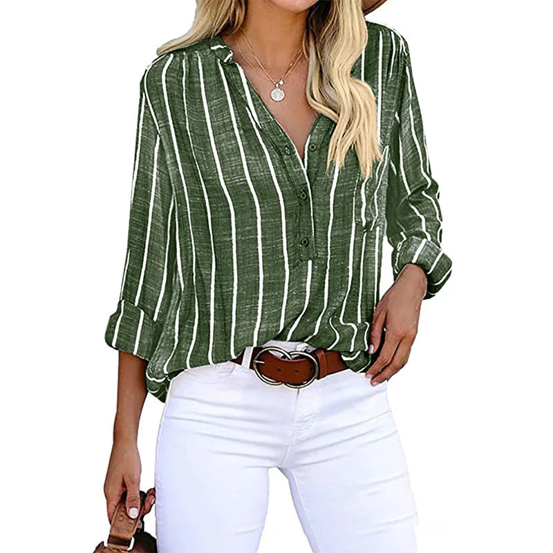 Vibonanza | Gestreepte Dames Blouse Met Lange Mouwen
