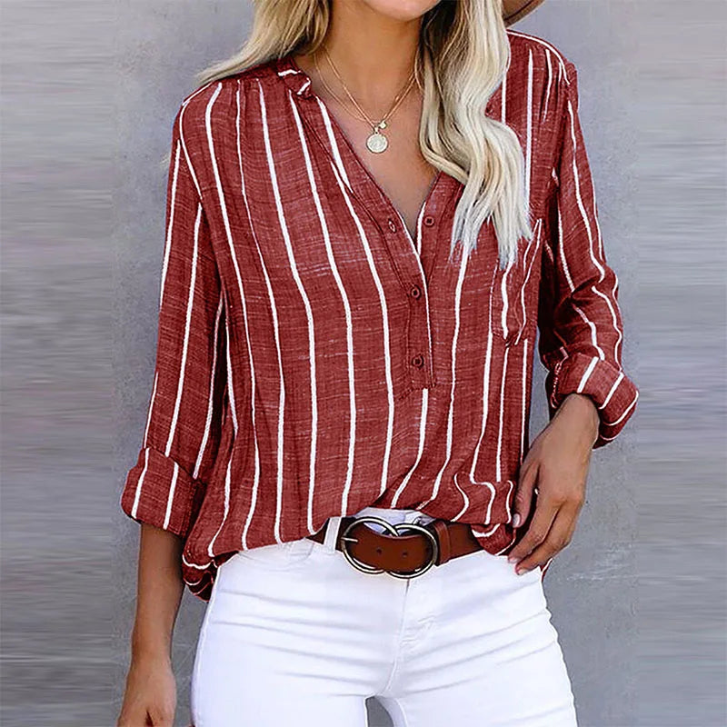 Vibonanza | Gestreepte Dames Blouse Met Lange Mouwen