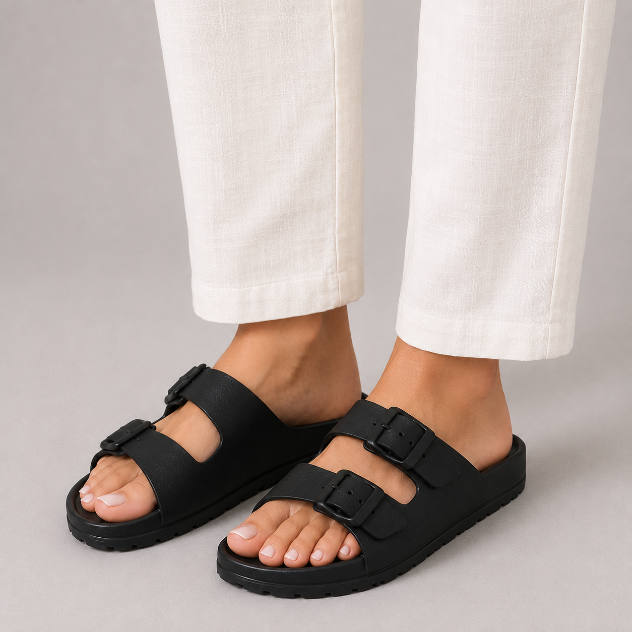 Vibonanza | Slippers met Dubbele Gesp en Open Teen