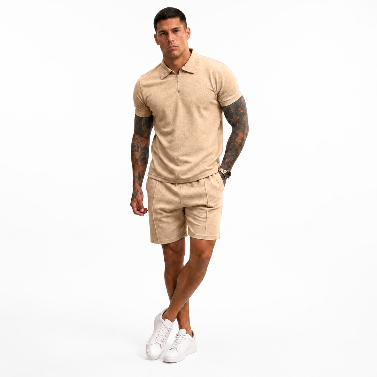 Vibonanza | Zomerse Heren Polo en Short Set in Beige
