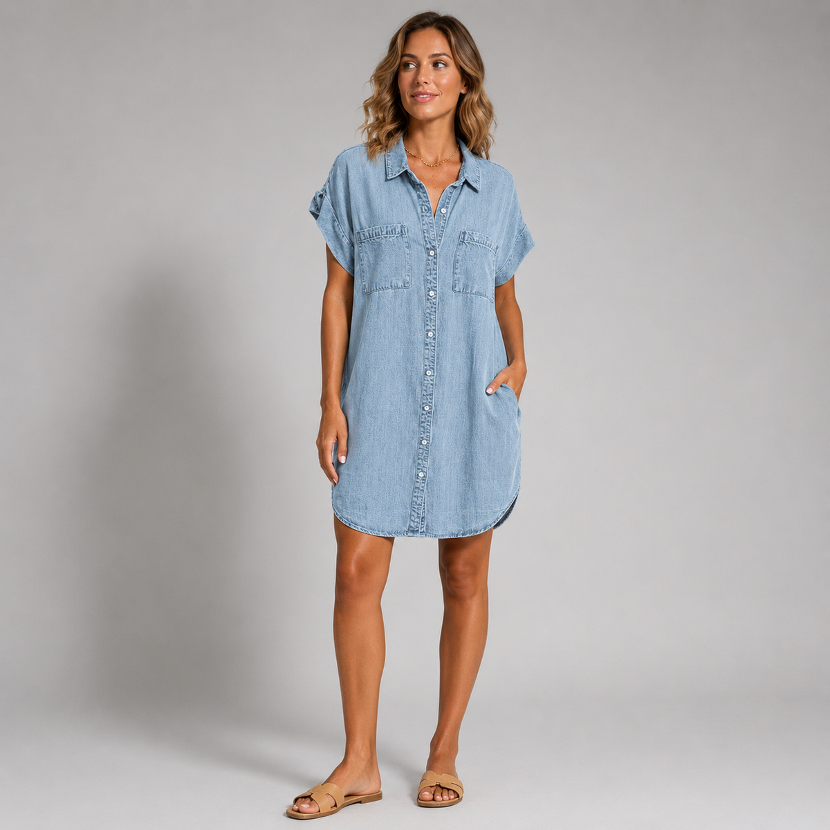 Vibonanza | Dames Denim Jurk Korte Mouw