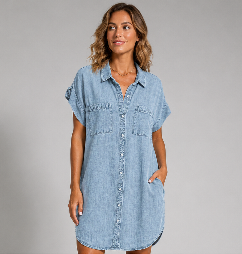 Vibonanza | Dames Denim Jurk Korte Mouw