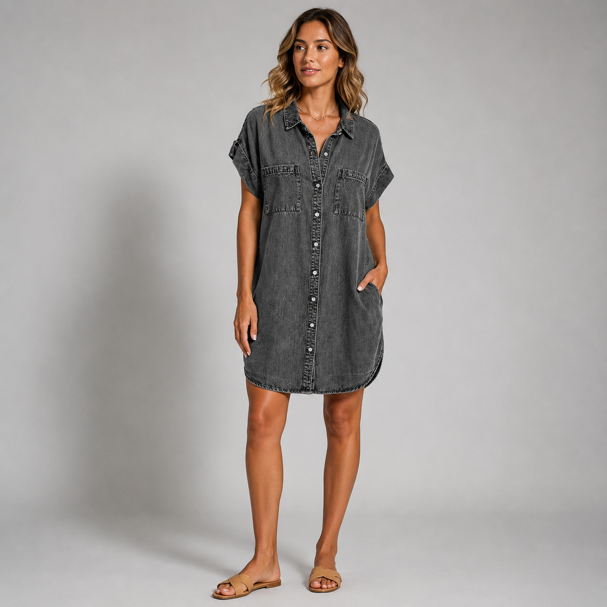 Vibonanza | Dames Denim Jurk Korte Mouw