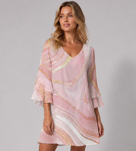 Vibonanza | Midi-jurk met print en gelaagde mouwen