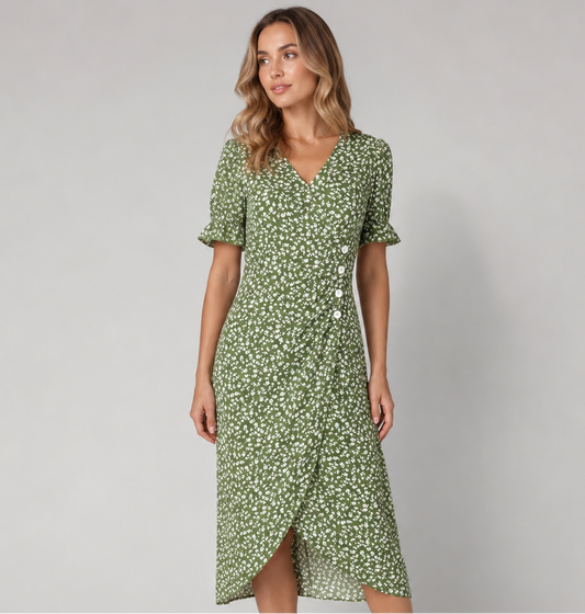 Vibonanza | Elegante Midi Zomerjurk met Bloemenprint