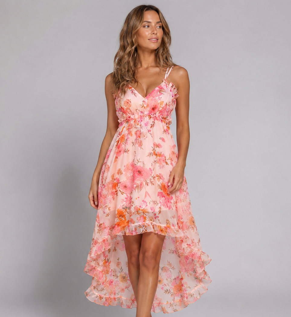 Vibonanza | Dames Zomerjurk Bloemenprint Asymmetrisch Mouwloos