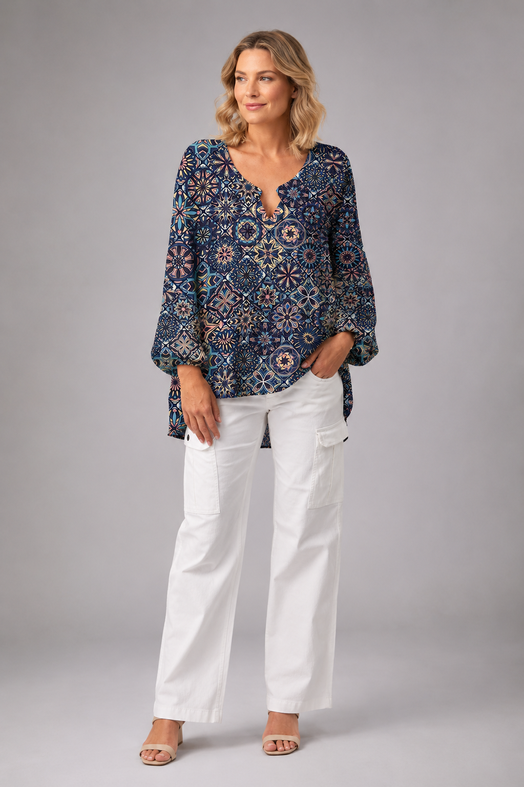 Vibonanza | Linnen Damesblouse Driekwart Mouw V-Hals