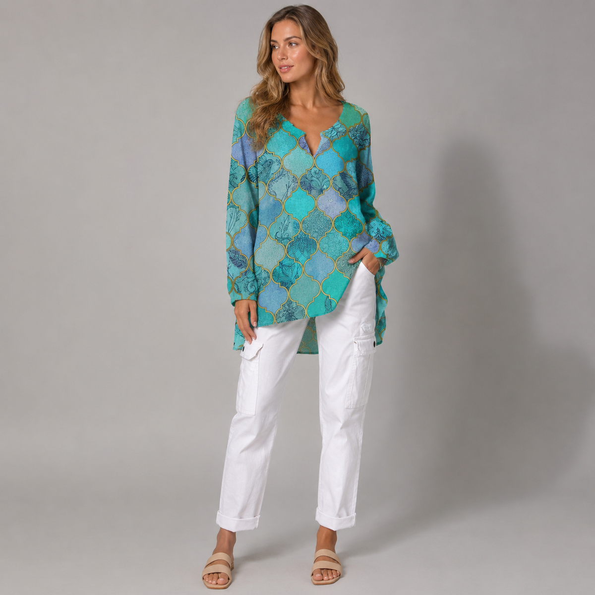 Vibonanza | Linnen Damesblouse Driekwart Mouw V-Hals