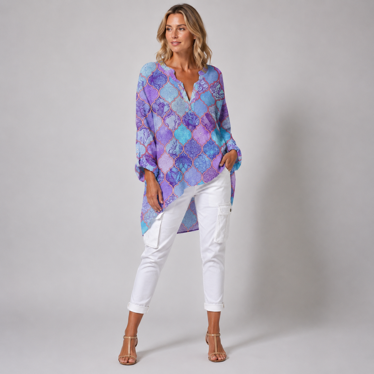 Vibonanza | Linnen Damesblouse Driekwart Mouw V-Hals