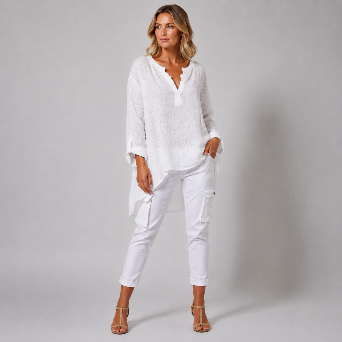 Vibonanza | Linnen Damesblouse Driekwart Mouw V-Hals