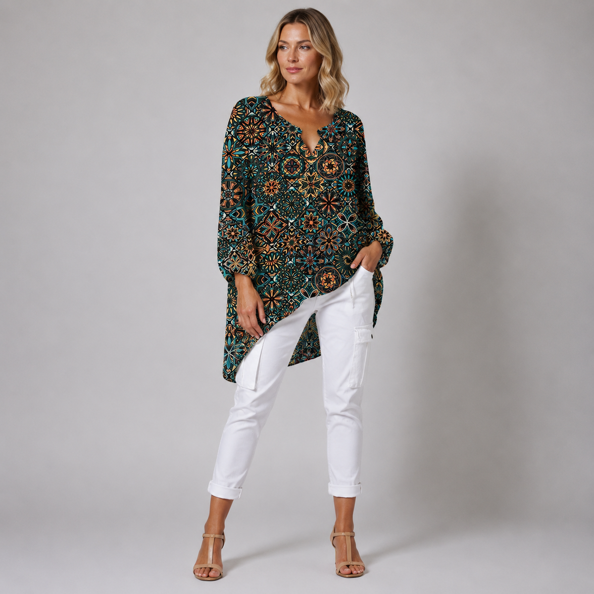Vibonanza | Linnen Damesblouse Driekwart Mouw V-Hals