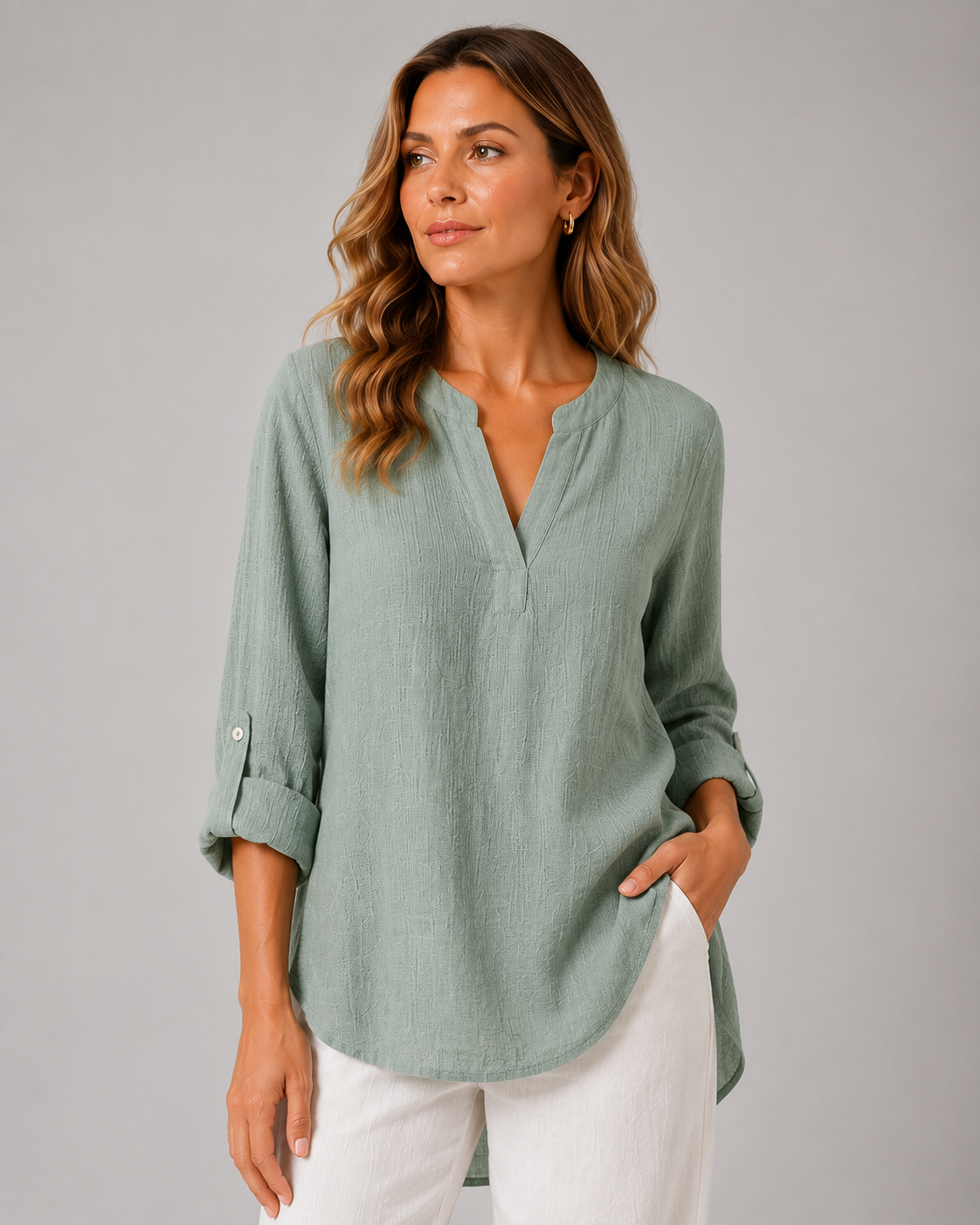 Vibonanza | Linnen Damesblouse Driekwart Mouw V-Hals
