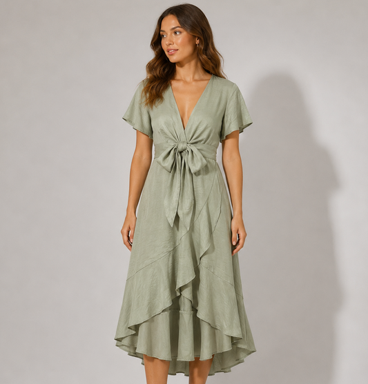 Vibonanza | Elegante Dames Zomerjurk Met V-Hals en Korte Mouw