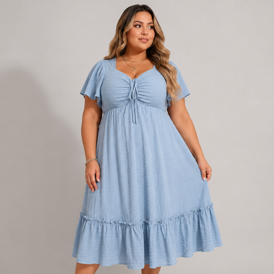 Vibonanza | Plus Size Zomerjurk Hartvormige Halslijn