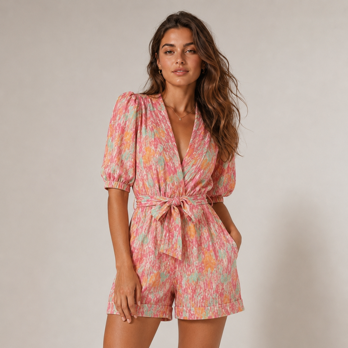 Vibonanza | Zomerse Jumpsuit V-Hals Met Strikceintuur