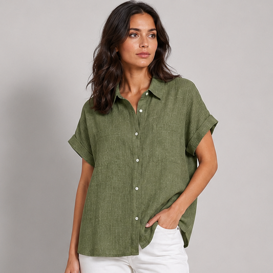 Vibonanza | Dames Zomerblouse Linnen Korte Mouw