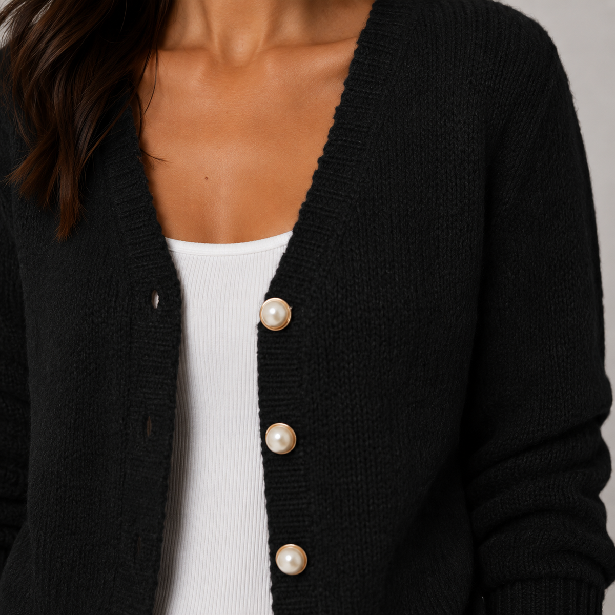 Vibonanza | Damesvest V-hals met Houten Knopen